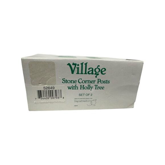 Dept. 56 Village - STONE CORNER POSTS with HOLLY TREE - #52649 - Picture 4 of 4